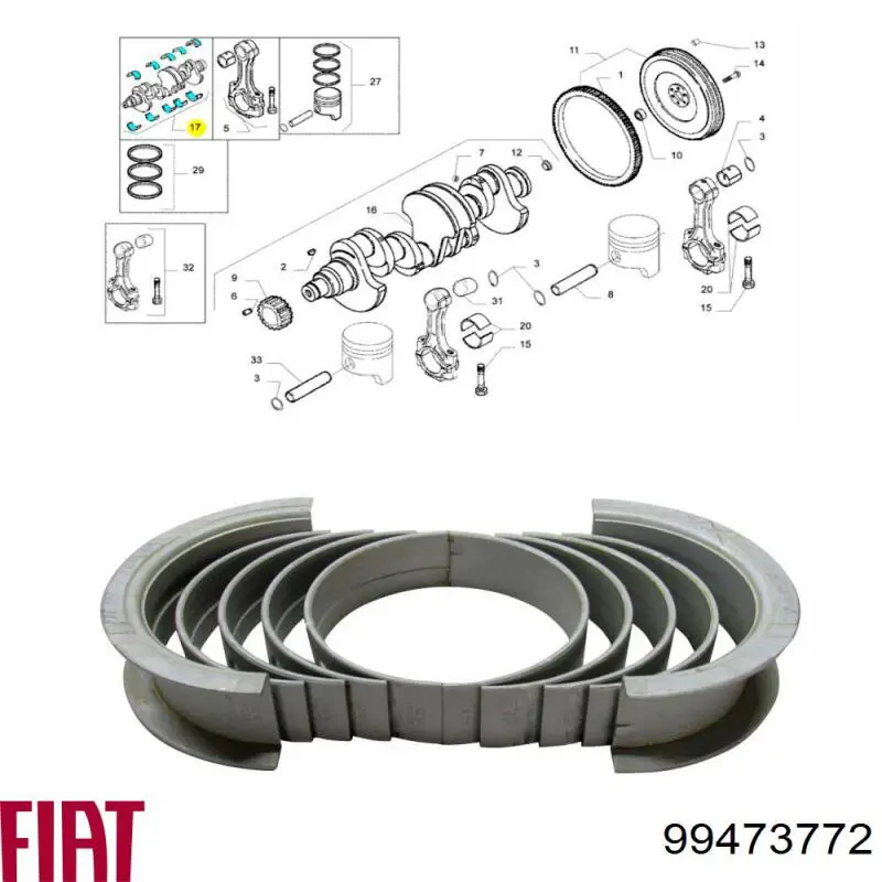 Compre 99473772 Fiat/Alfa/Lancia Folhas inseridas principais de cambota, kit, 1ª reparação ( + 0,25)