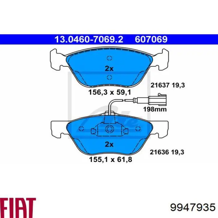 Передние тормозные колодки 9947935 Fiat/Alfa/Lancia