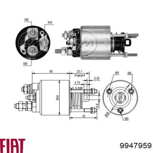 Втягивающее реле стартера 9947959 Fiat/Alfa/Lancia