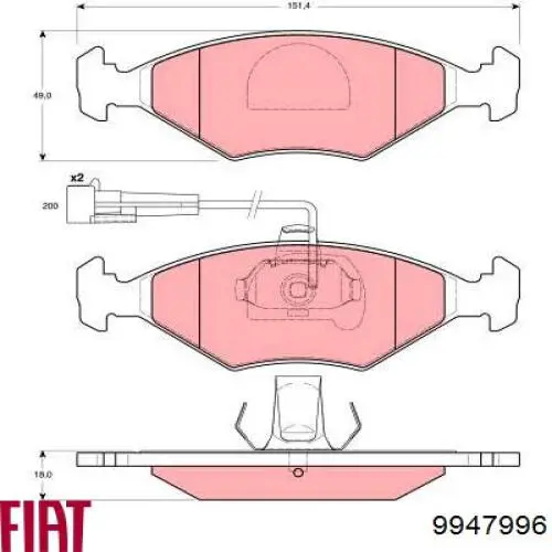 Передние тормозные колодки 9947996 Fiat/Alfa/Lancia