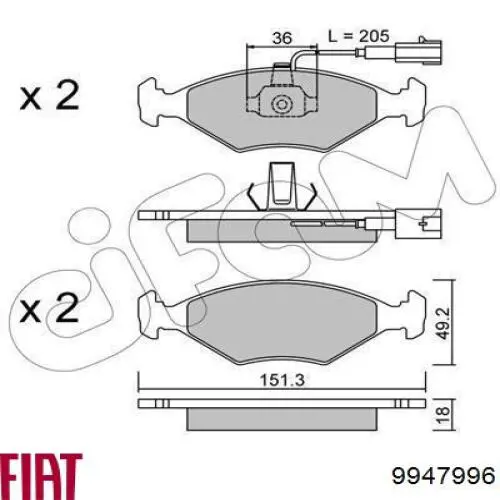Колодки Fiat/Alfa/Lancia 9947996 цена, от 21.10 USD