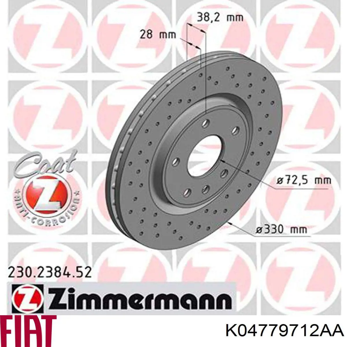 Тормоз дисковый передний Fiat/Alfa/Lancia K04779712AA цена, от 69.38 USD