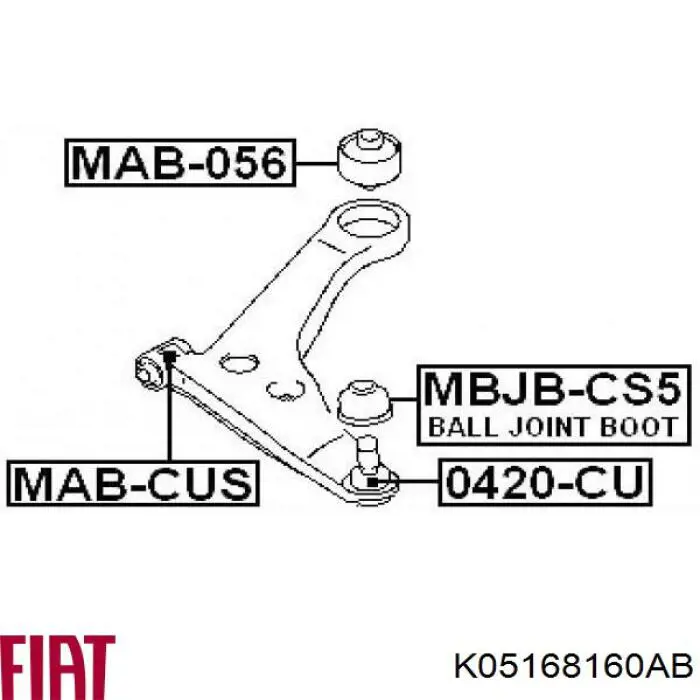 Купить K05168160AB Fiat/Alfa/Lancia Сайлентблок нижний передней подвески