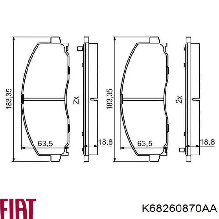 Передние тормозные колодки K68260870AA Fiat/Alfa/Lancia