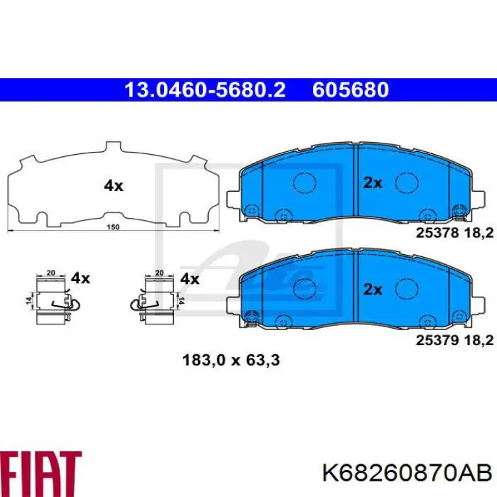 Передние тормозные колодки K68260870AB Fiat/Alfa/Lancia