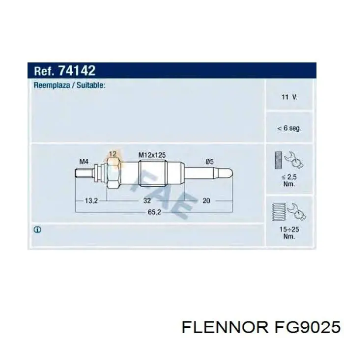 FG9025 Flennor Свечи накаливания