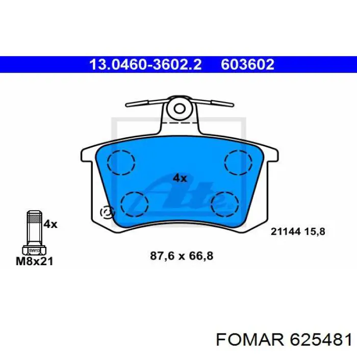 Задние тормозные колодки 625481 Fomar Roulunds