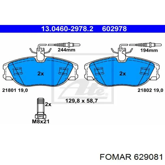 Передние тормозные колодки 629081 Fomar Roulunds