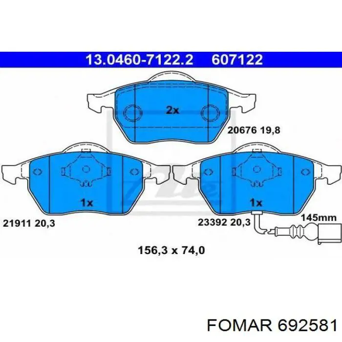 692581 Fomar Roulunds колодки тормозные передние дисковые