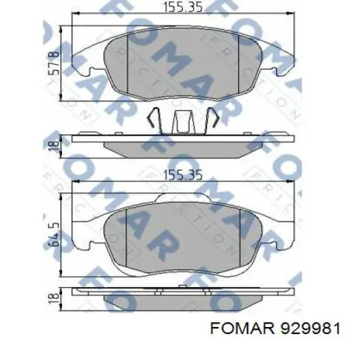 Передние тормозные колодки 929981 Fomar Roulunds