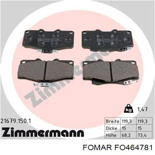 Передние тормозные колодки FO464781 Fomar Roulunds