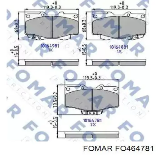 Передние тормозные колодки FO464781 Fomar Roulunds