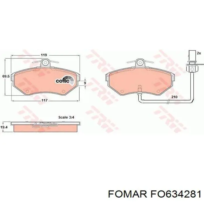 FO634281 Fomar Roulunds колодки тормозные передние дисковые