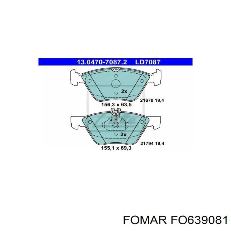 Передние тормозные колодки FO639081 Fomar Roulunds