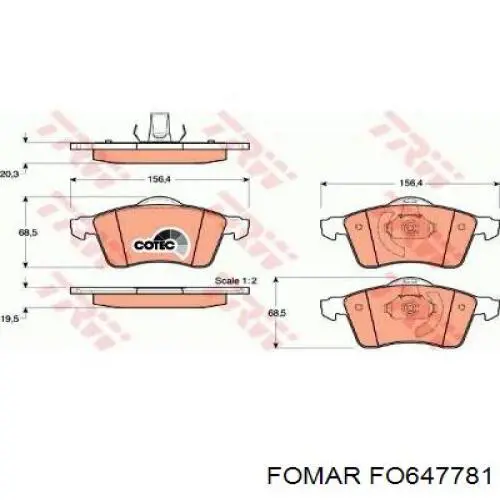 Передние тормозные колодки FO647781 Fomar Roulunds