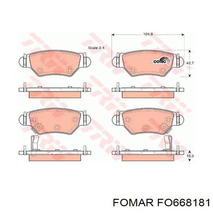 Задние тормозные колодки FO668181 Fomar Roulunds