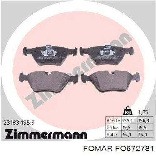 Задние тормозные колодки FO672781 Fomar Roulunds