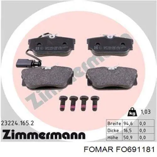 Задние тормозные колодки FO691181 Fomar Roulunds