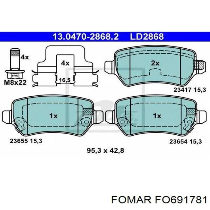 Задние тормозные колодки FO691781 Fomar Roulunds