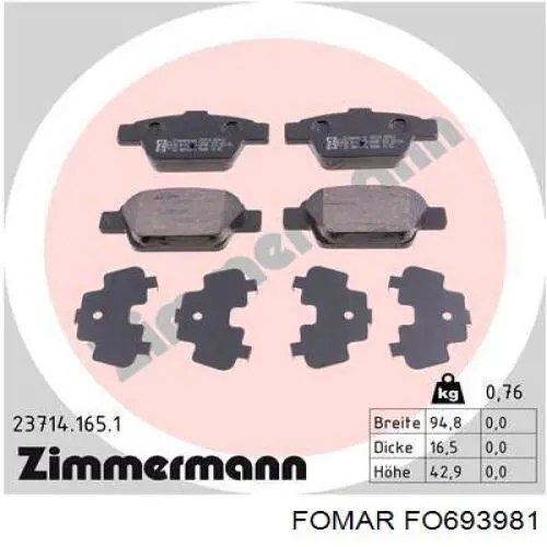 Задние тормозные колодки FO693981 Fomar Roulunds