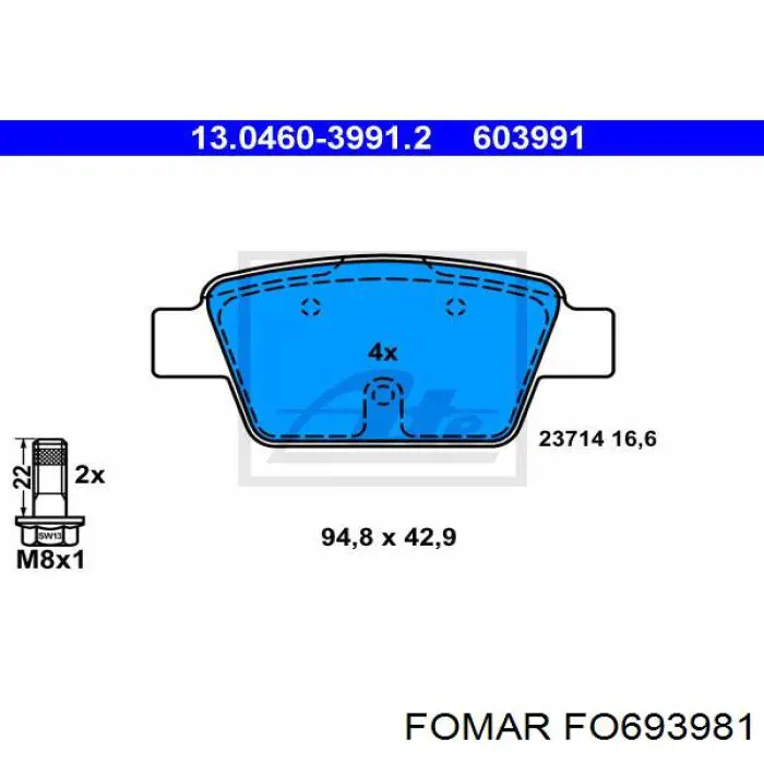 Купить FO693981 Fomar Roulunds Колодки тормозные задние, дисковые
