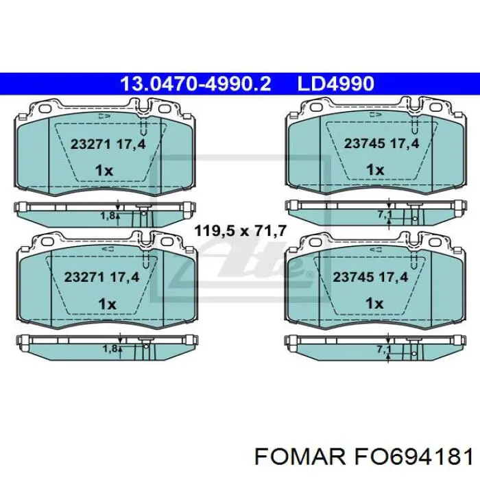 Передние тормозные колодки ADU174281 Blue Print