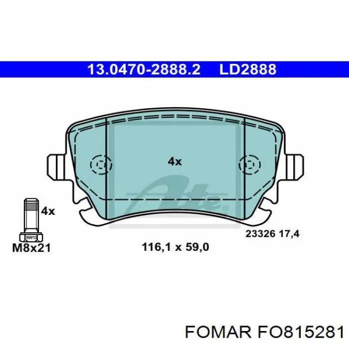 Купить FO815281 Fomar Roulunds Колодки тормозные задние, дисковые