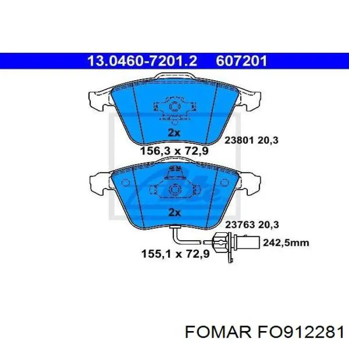 Передние тормозные колодки FO912281 Fomar Roulunds