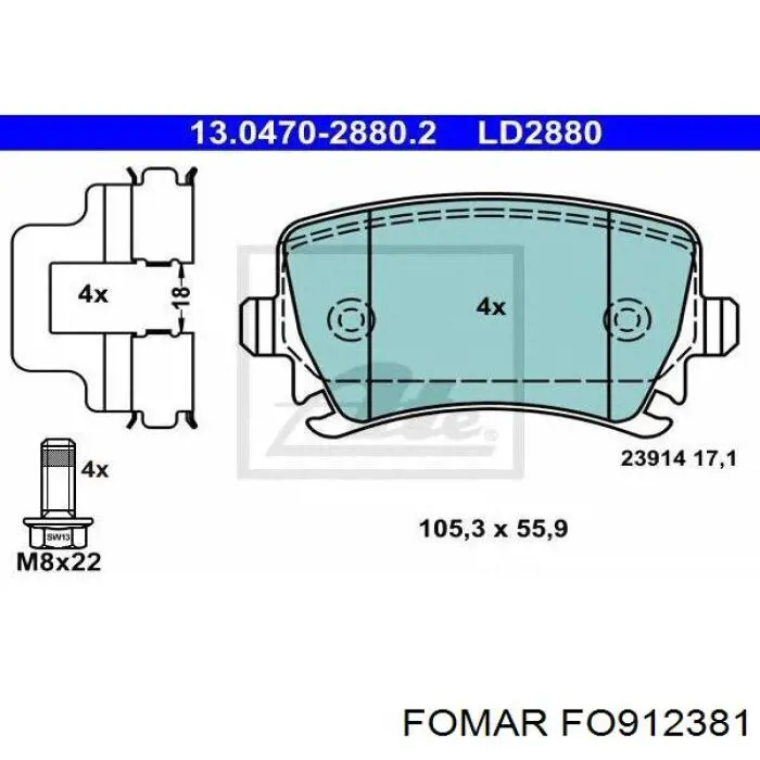 Задние тормозные колодки FO912381 Fomar Roulunds