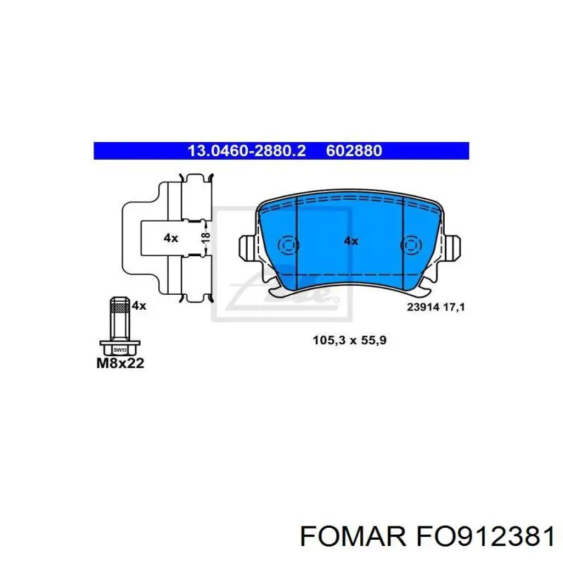 Задние тормозные колодки FO912381 Fomar Roulunds