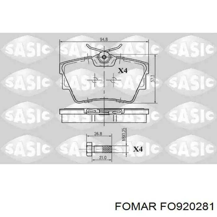 Задние тормозные колодки FO920281 Fomar Roulunds