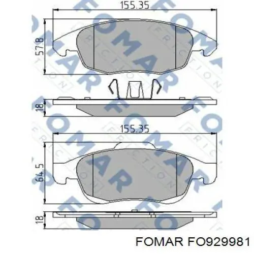 FO 929981 Fomar Roulunds sapatas do freio dianteiras de disco