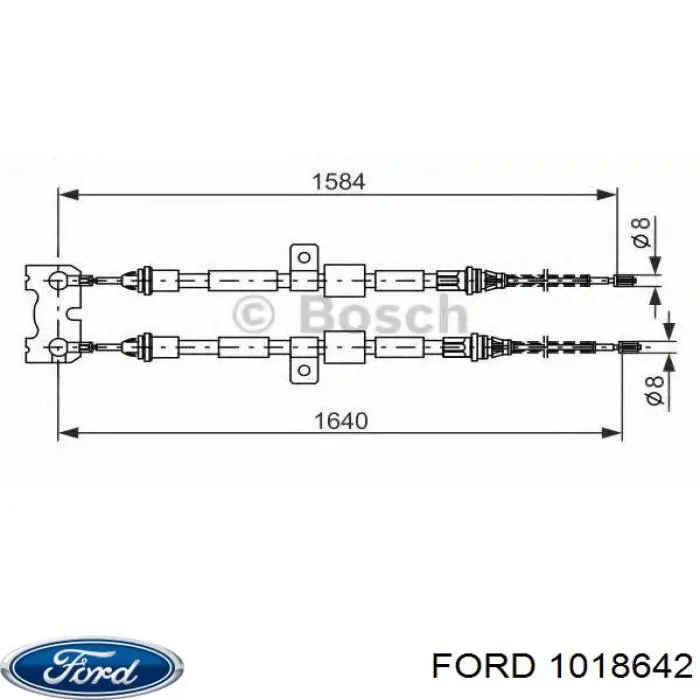 1018642 Ford трос ручного тормоза задний правый/левый