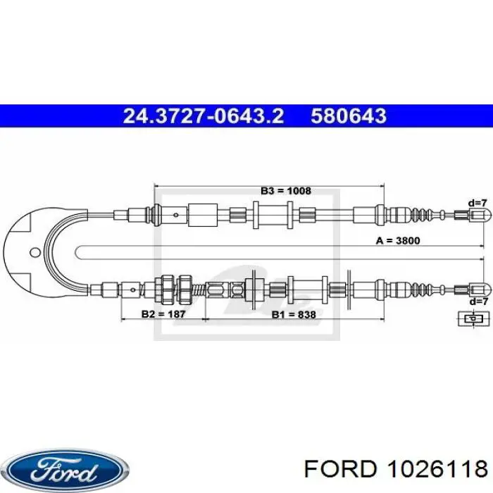 Задний трос ручника 1026118 Ford