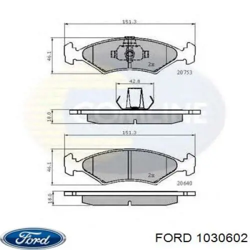 Передние тормозные колодки 1030602 Ford