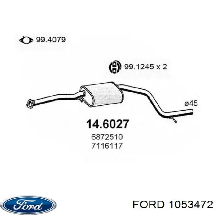 1053472 Ford глушитель, центральная часть
