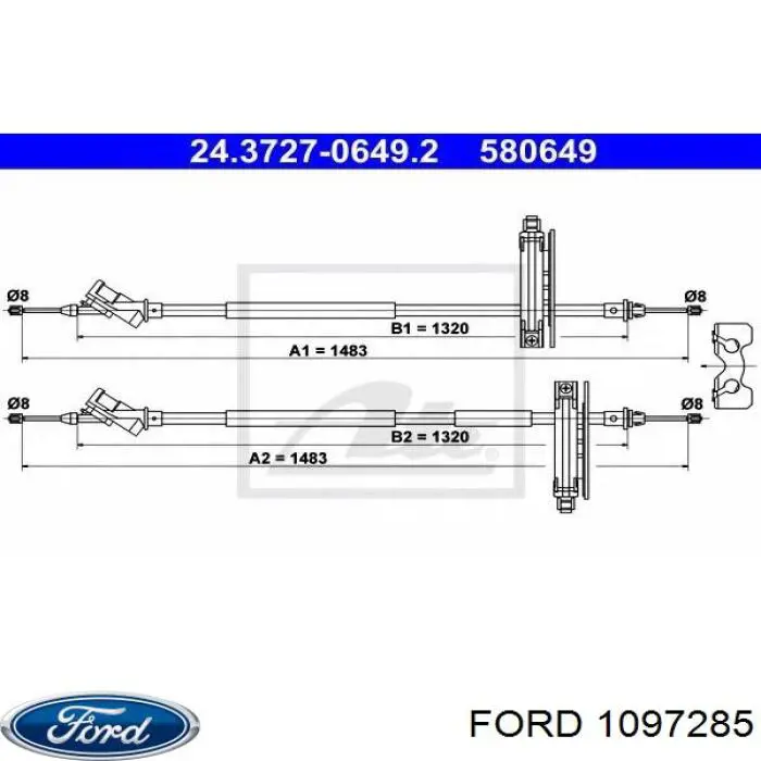 1097285 Ford трос ручного тормоза задний правый/левый