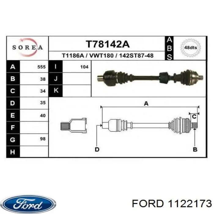 1122173 Ford semieixo (acionador dianteiro direito)