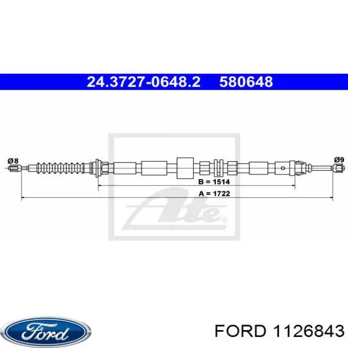 1126843 Ford трос ручного тормоза задний правый/левый