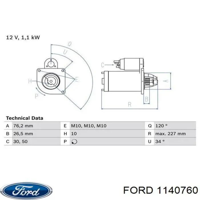 Стартер двигателя Ford 1140760