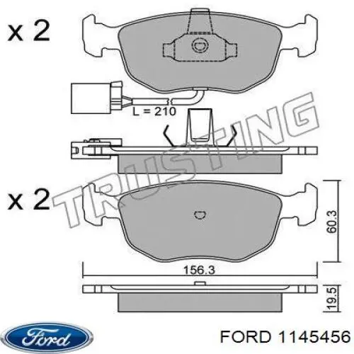 Передние тормозные колодки 1145456 Ford