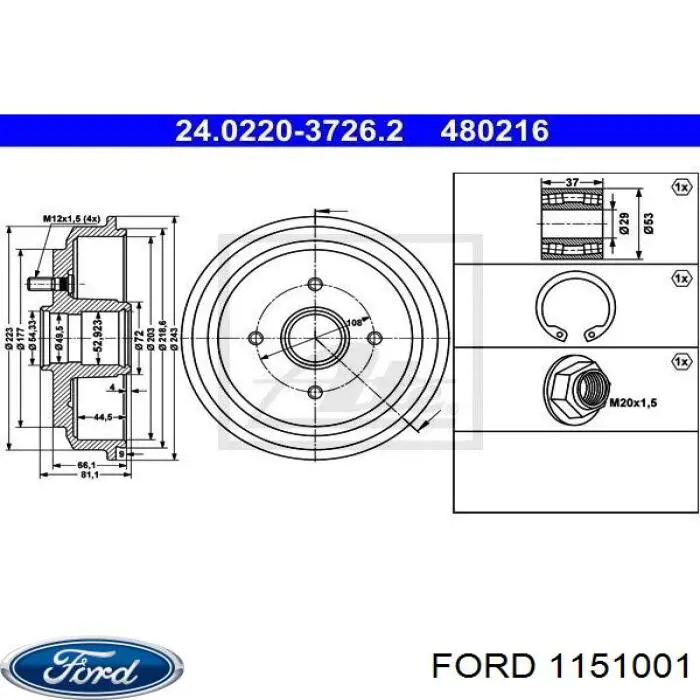 Барабан тормозной задний Ford 1151001 цена, от 42.75 USD
