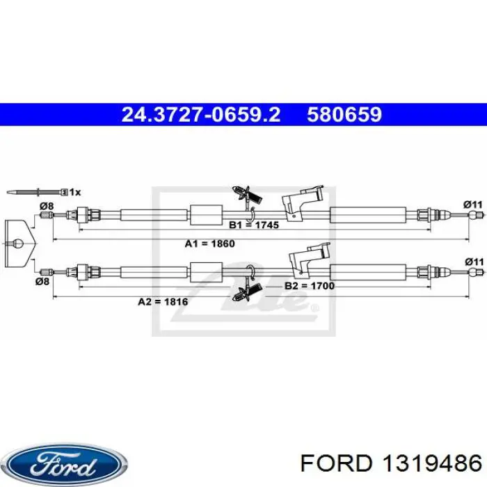 1319486 Ford трос ручного тормоза задний правый/левый