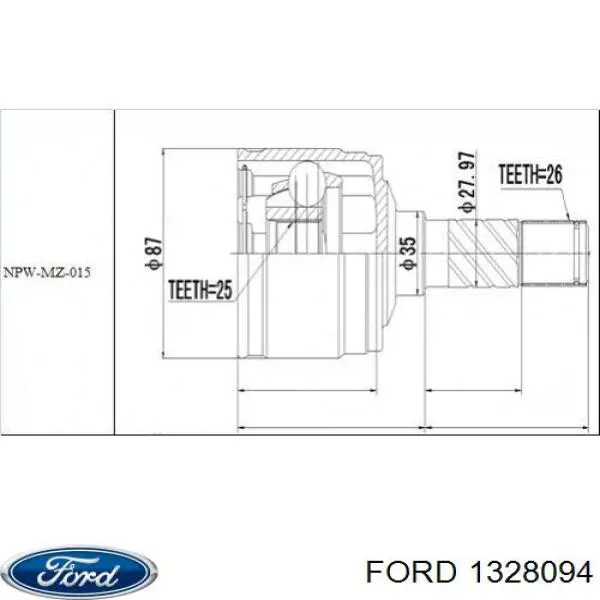 Полуось (привод) передняя Ford 1328094 цена, от 95.40 USD