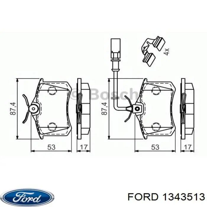 Задние тормозные колодки 1343513 Ford
