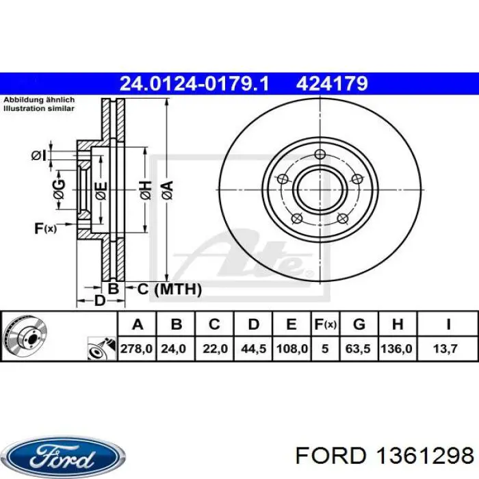 Передний тормозной диск Ford 1361298