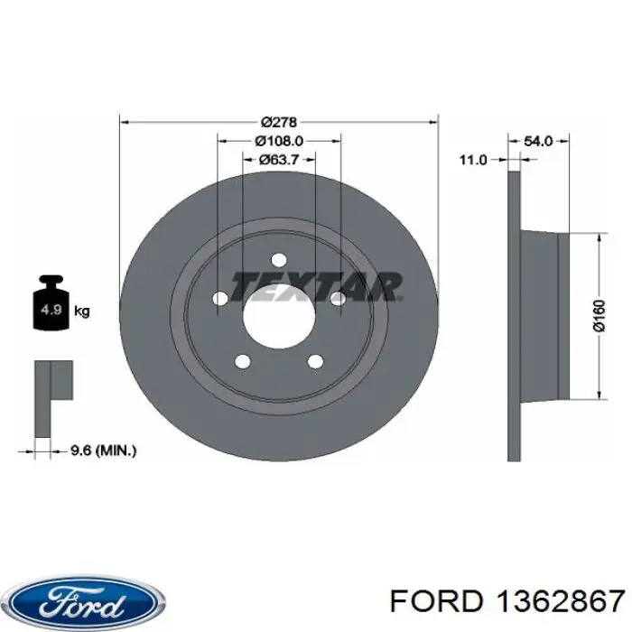 Купить 1362867 Ford Диск тормозной задний