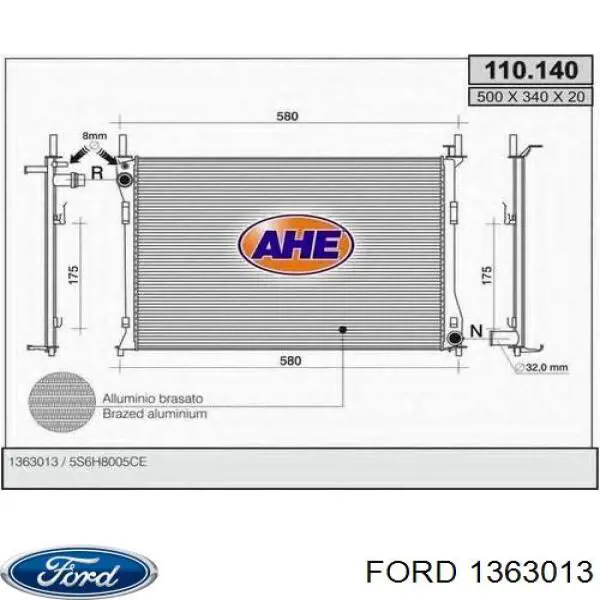 Радиатор охлаждения двигателя Ford 1363013 цена, от 115.52 USD