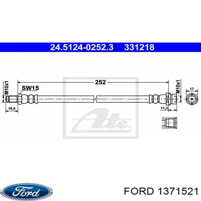 Задний тормозной шланг 1371521 Ford