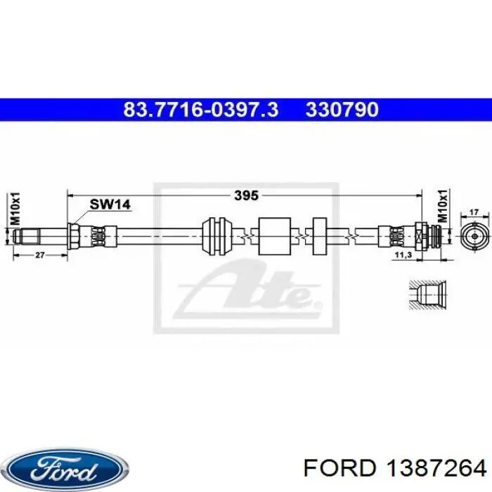 Купить 1387264 Ford Шланг тормозной передний